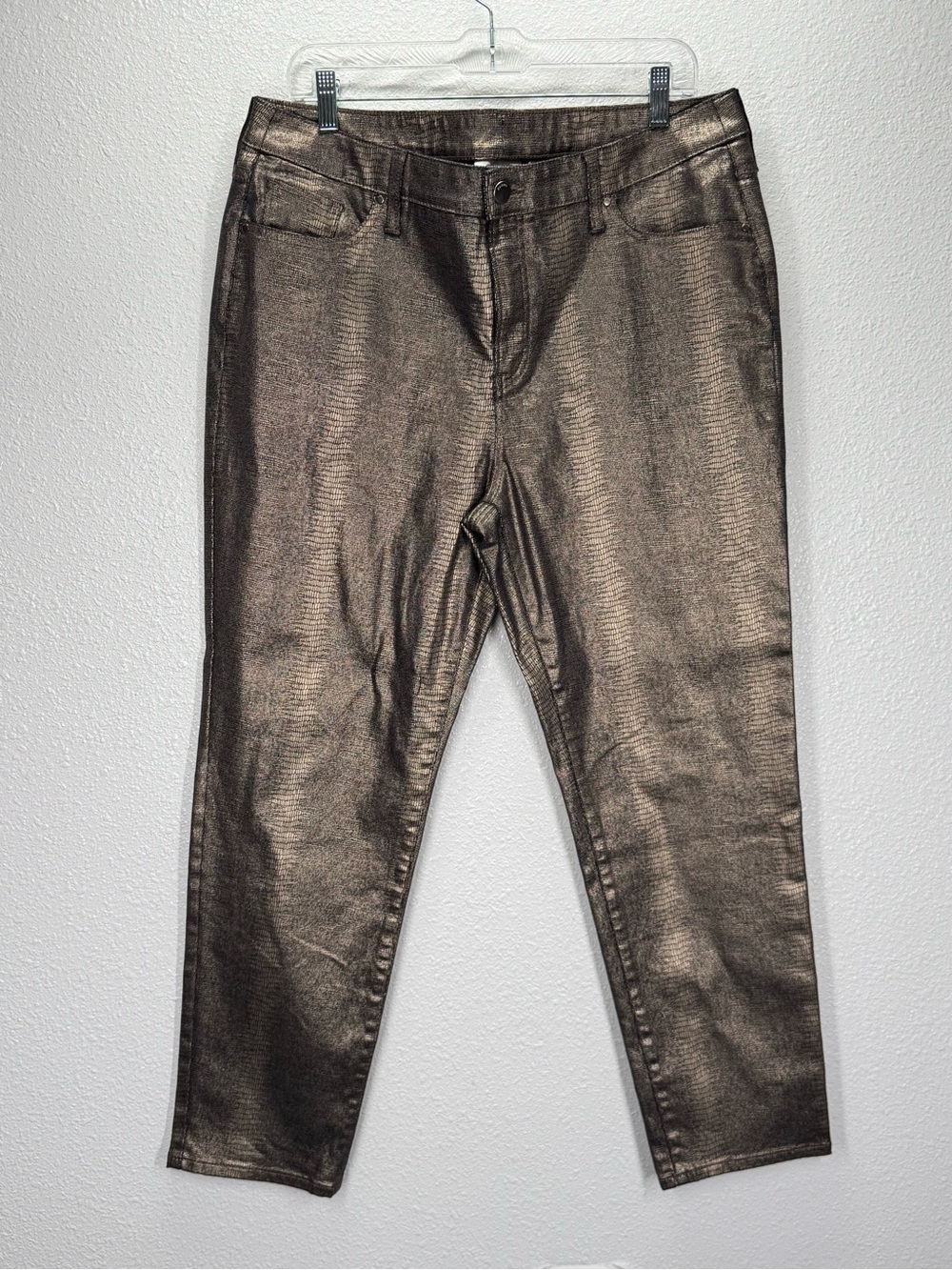 Chicos Skinny Ankle Gold Foil Snake Pattern High Rise Jeans 14R